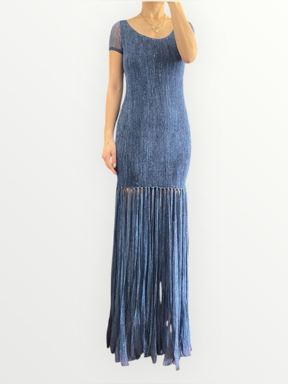 Fuzzi Blue Long Fringe Dress Size S